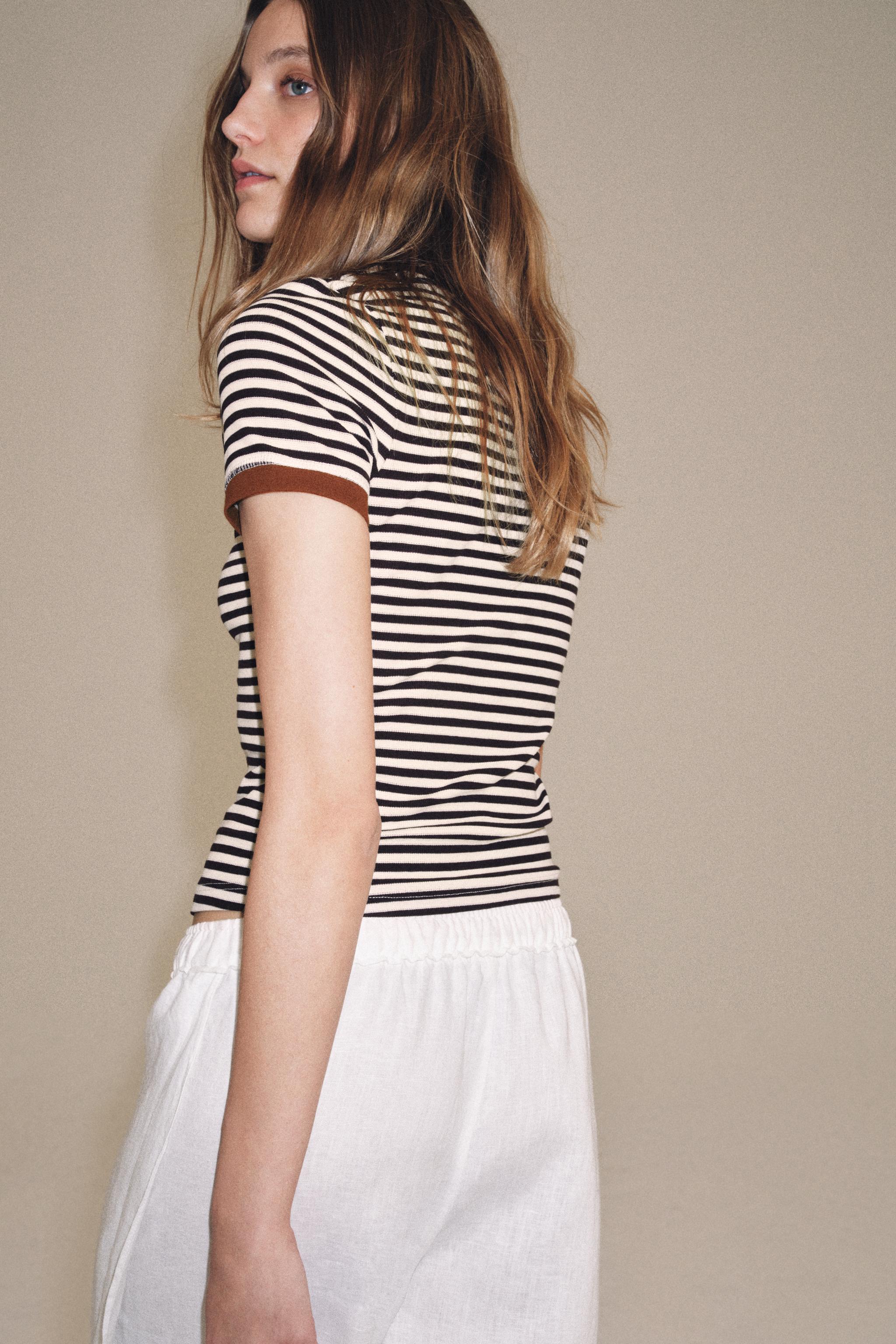 Zara KISA KOLLU ÇİZGİLİ T-SHIRT görsel 3
