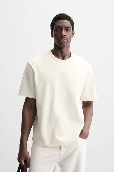 Zara HEAVY WEIGHT T-SHIRT - Oyster-white