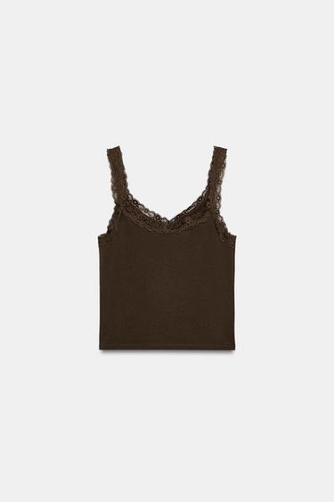 LACE STRAPPY TOP - Brown by Zara - Image 4