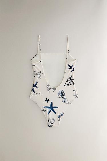 PRINTED BEACH SWIMSUIT - Ecru by Zara - Image 4