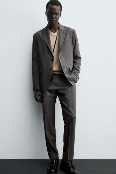 CHECK SUIT TROUSERS - brown vigore by Zara