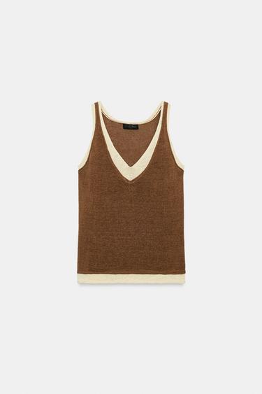 KONTRAST TRIKOTAJ TOP - Jigarrang/ekryu Zara tomonidan