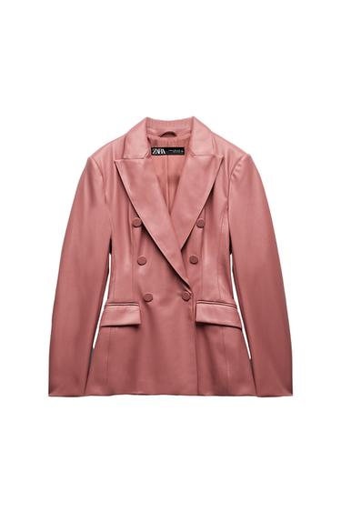 FAUX LEATHER DOUBLE BREASTED BLAZER