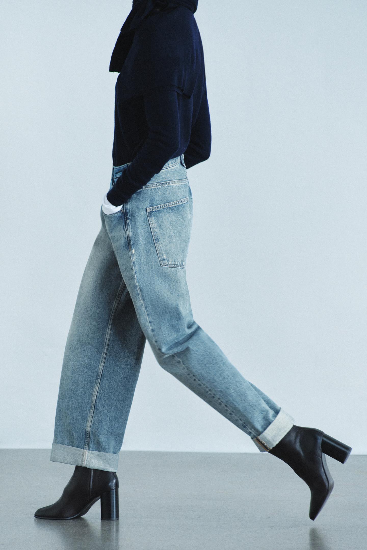 Женские джинсы Zara ZW Collection High-Rise Baggy-Fit, цвет: Синий — фото 3