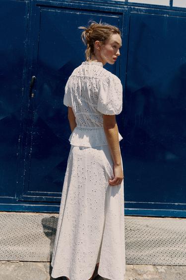 TOP WITH GATHERING AND CUTWORK EMBROIDERY - White by Zara - Image 3