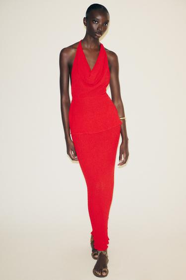 JUPE LONGUE TEXTURÉE - Rouge soutenu de Zara - Image 5