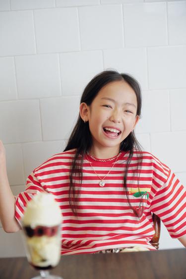 SMILEYWORLD® STRIPED CHERRY PRINT T-SHIRT - striped by Zara