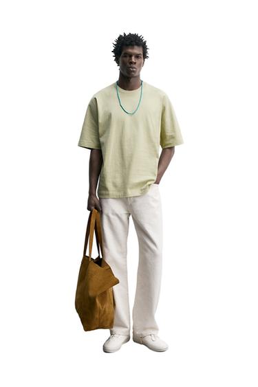 Zara REGULAR FIT HEAVYWEIGHT T-SHIRT - Light green