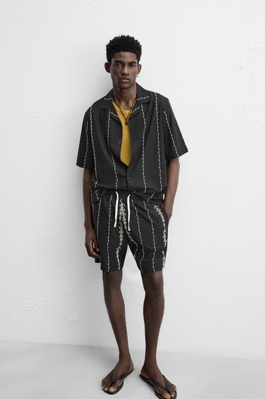 CONTRAST EMBROIDERED BERMUDA SHORTS - Black / White by Zara - Image 4