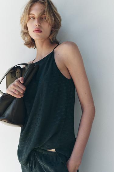 Zaras GLANSIG TOPP MED HALTERNECK ZW COLLECTION - Petroleum