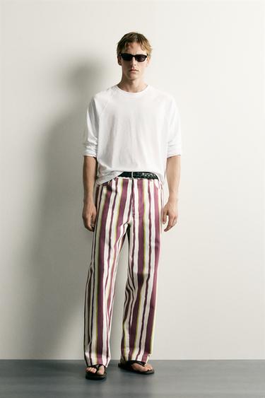 STRIPED STRAIGHT-LEG TROUSERS - Purple by Zara