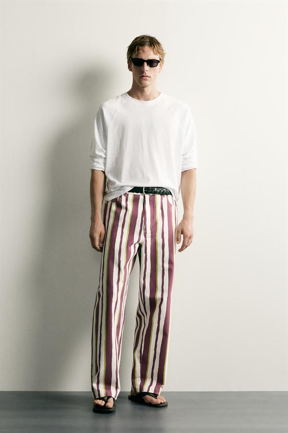 STRIPED STRAIGHT-LEG TROUSERS - Purple by Zara - Image 0