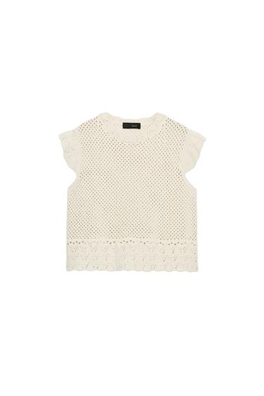 CUTWORK KNIT TOP - Ecru by Zara