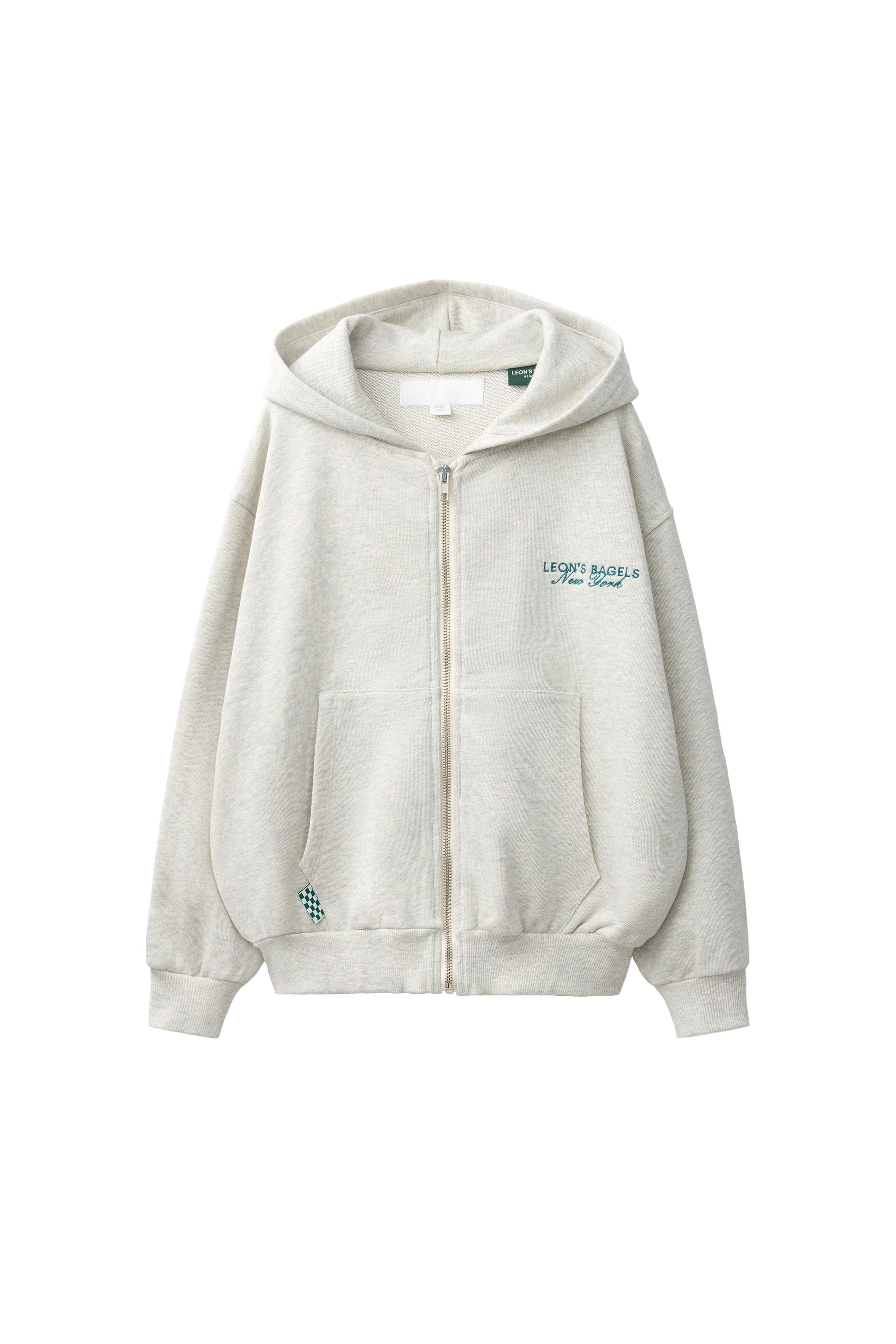 LEON'S BAGELS® EMBROIDERED ZIP-UP HOODIE - Gray marl | ZARA United
