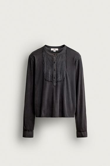 WASHED BIB HENLEY T-SHIRT - Black by Zara