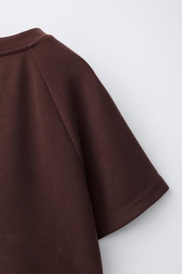 SLOGAN T-SHIRT WITH RAISED CONTRAST DETAIL - Burgundy by Zara - Image 3