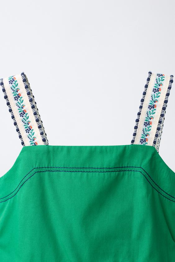 zara green strappy dress Back Back Slit Mock Neck NWT- Size S  The Saved Collection seam zip closure. EMBROIDERED STRAP POPLIN DRESS -