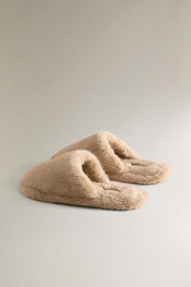 FAUX FUR MULE SLIPPERS - Beige by Zara - Image 3
