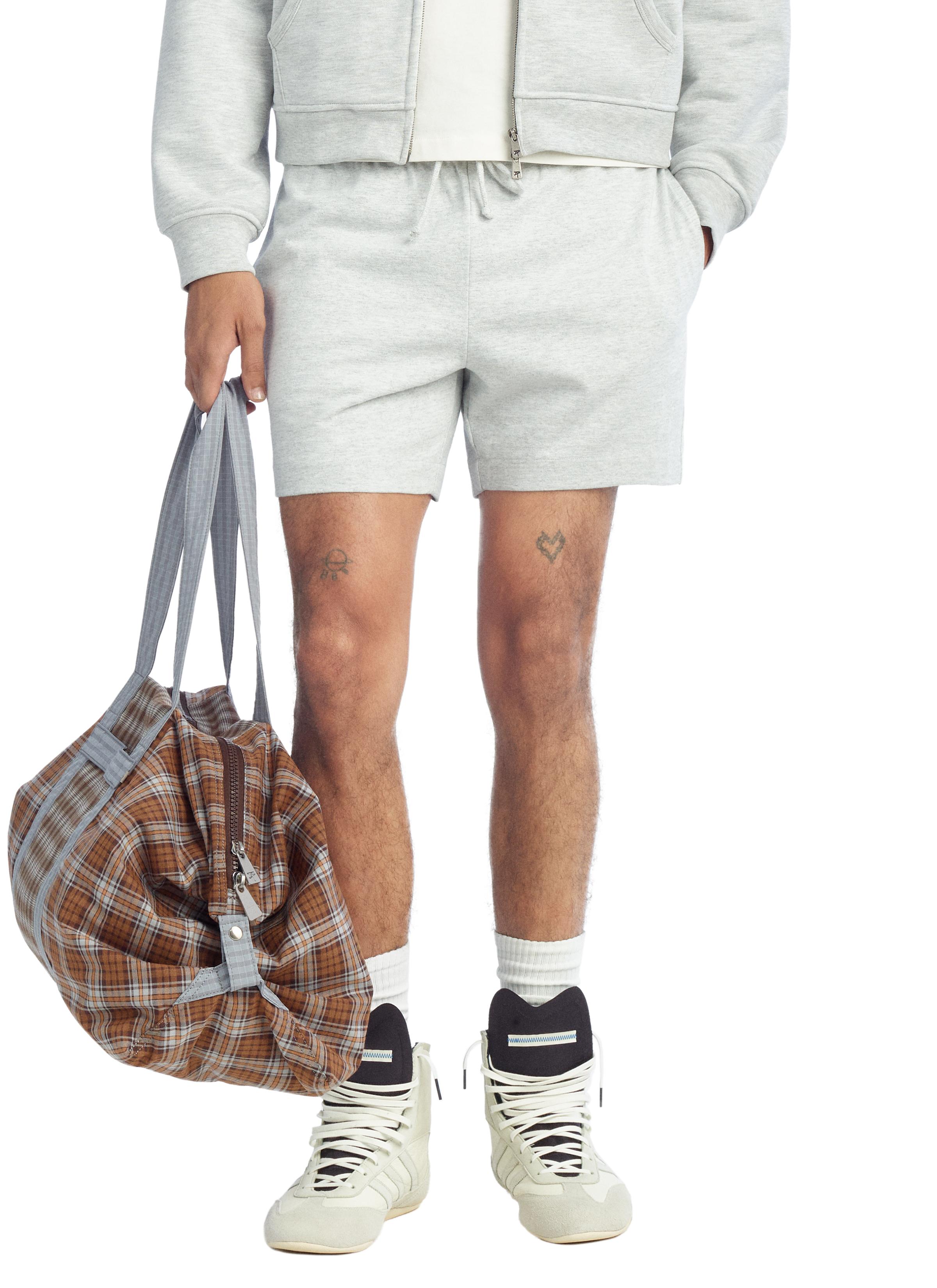 COTTON PAPERBAG WAIST SHORTS — Gray marl