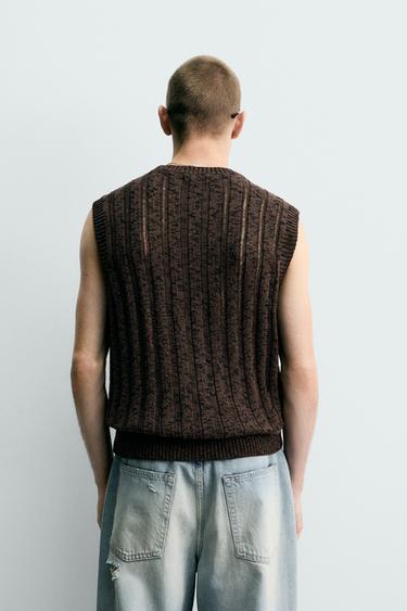 DÉBARDEUR EN MAILLE STRUCTURÉE AJOURÉE - marron chiné de Zara - Image 2