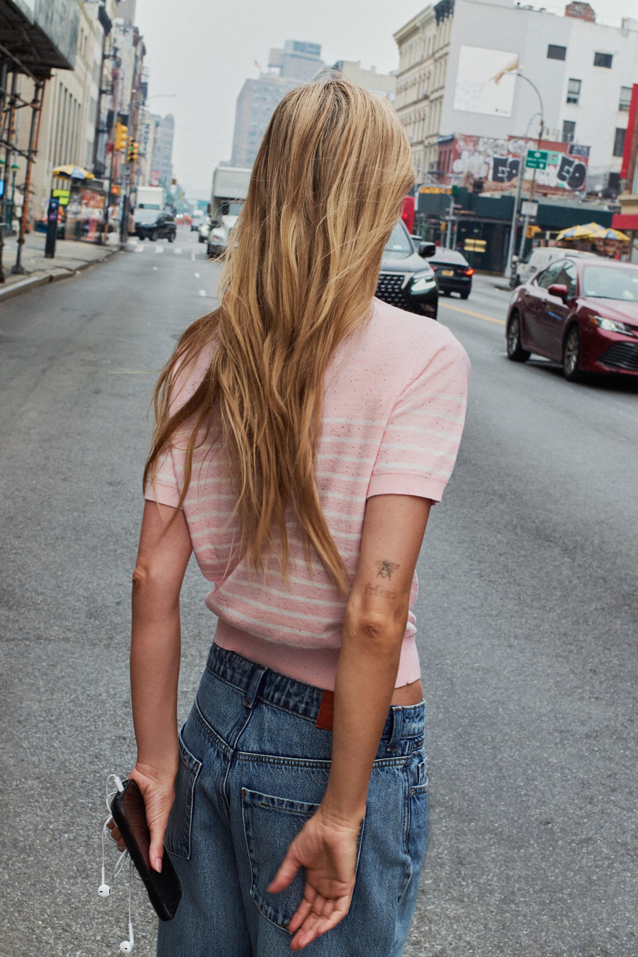 STRIPED SEQUIN KNIT TOP
