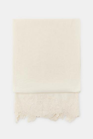 COTTON LINEN LACE SCARF - Ecru by Zara