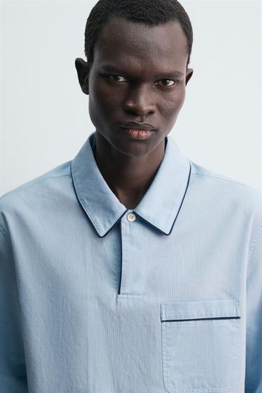 CHEMISE POLO PYJAMA JACQUARD - Bleu ciel de Zara - Image 4
