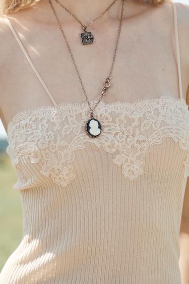 LIMITED EDITION RIBBED LACE TOP - Light pink by Zara