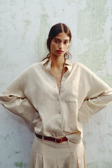 OVERSIZE LINEN BLEND SHIRT - Sand by Zara