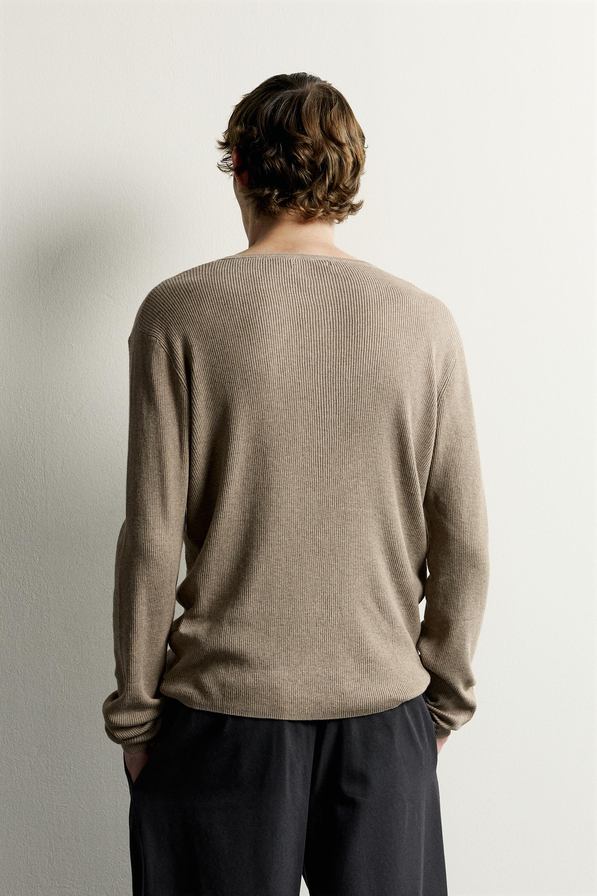 Мужские футболки Zara KNIT HENLEY T-SHIRT — фото 3