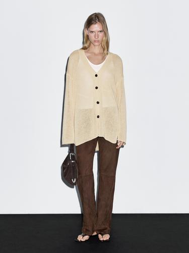Zara Oversize fine knit cardigan - Biscuit