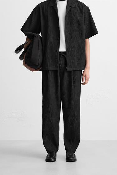 Zara RELAXED FIT 立體長褲 - 黑色