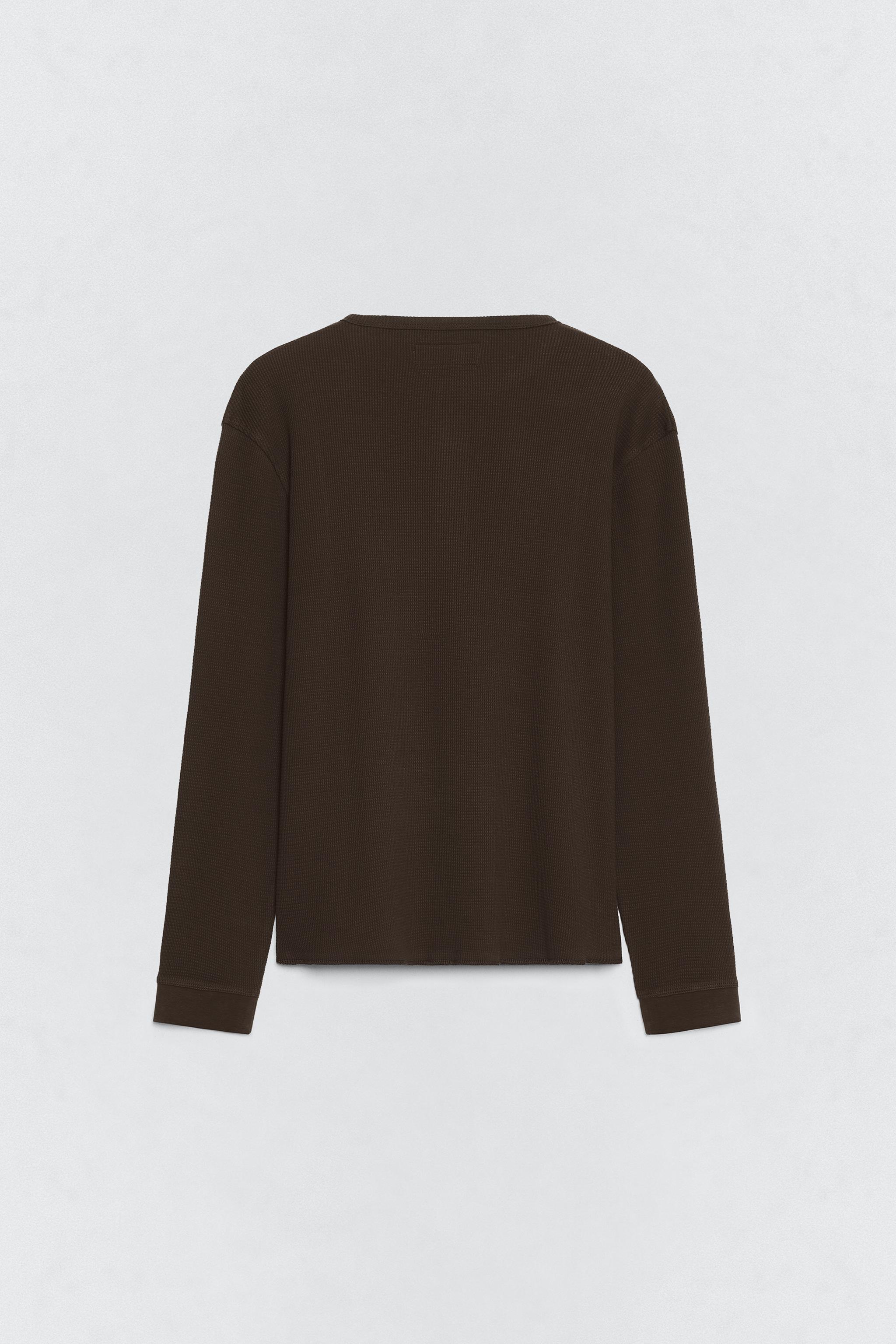 L zara soshiotsuki ヘンリーネックワッフルTシャツ　ブラウン SOSHIOTSUKI x ZARA ヘンリーネックワッフルTシャツ - ブラウン | ZARA