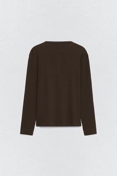 T-SHIRT COL TUNISIEN WAFFLE SOSHIOTSUKI x ZARA - Marron de Zara - Image 4
