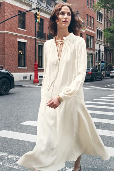 Zara ZW COLLECTION DRESS WITH TIES - Oyster-white