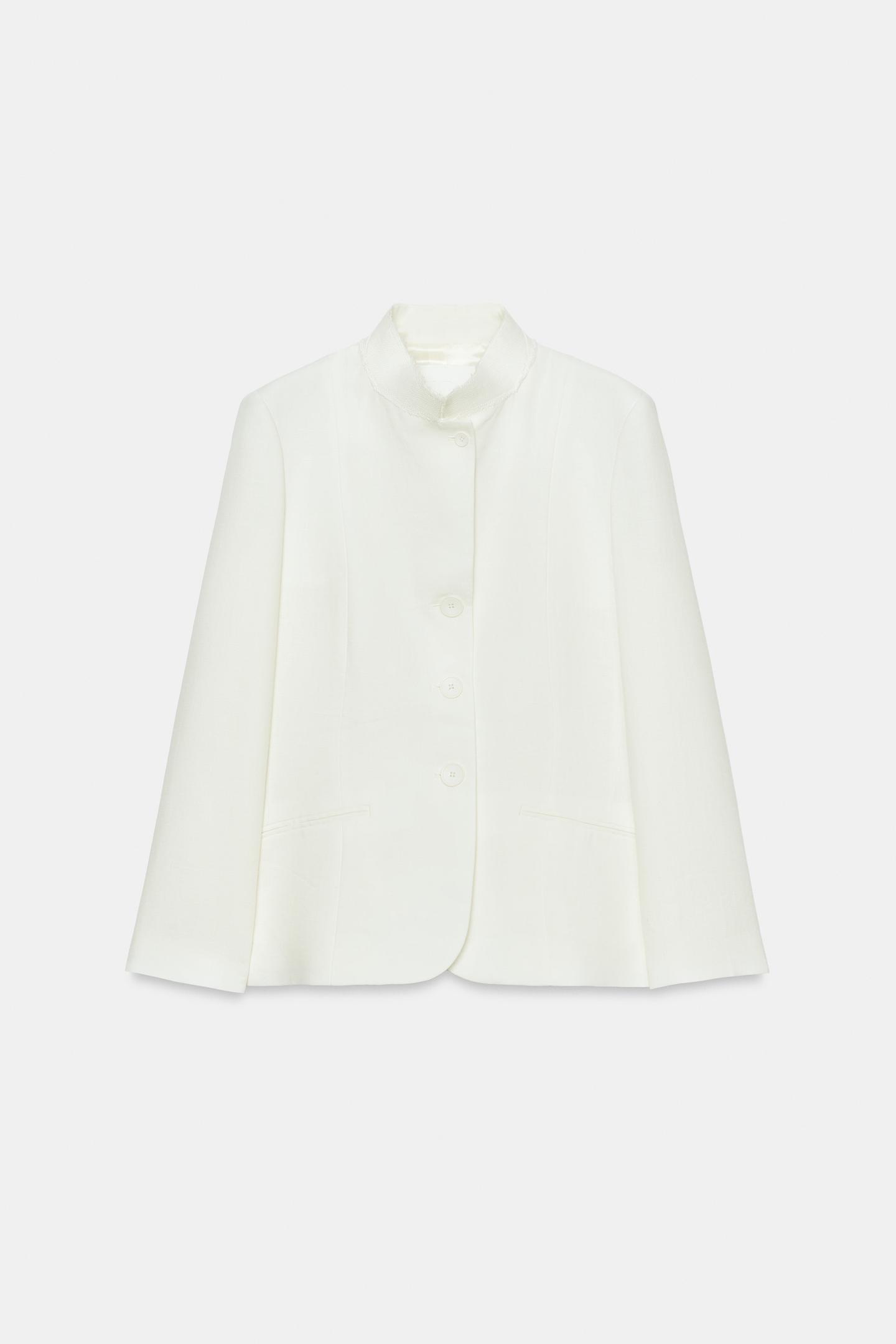Женский пиджак Zara ZW Collection 100% Linen Blazer, цвет: Белый — фото 7