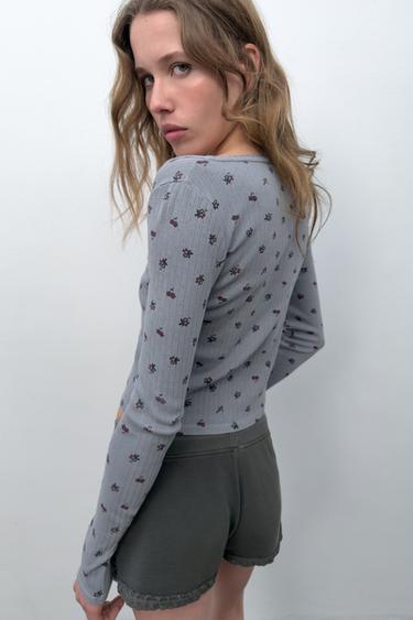 Zara POINTELLE FLORAL JACKET - Gray