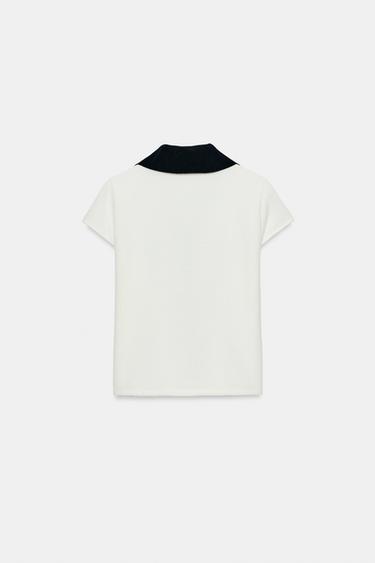 TOP COL POLO TEXTURÉ - Écru / Bleu marine de Zara - Image 5