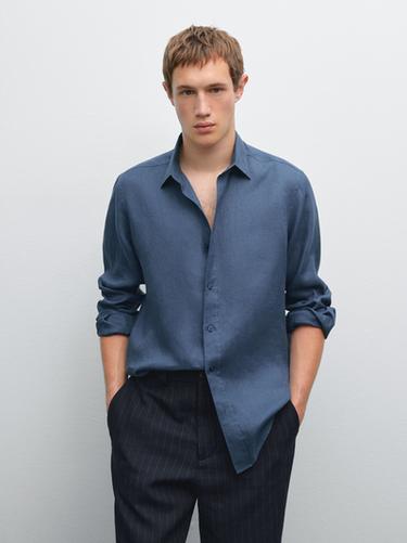 Zara 100% linen slim fit shirt - Bluish