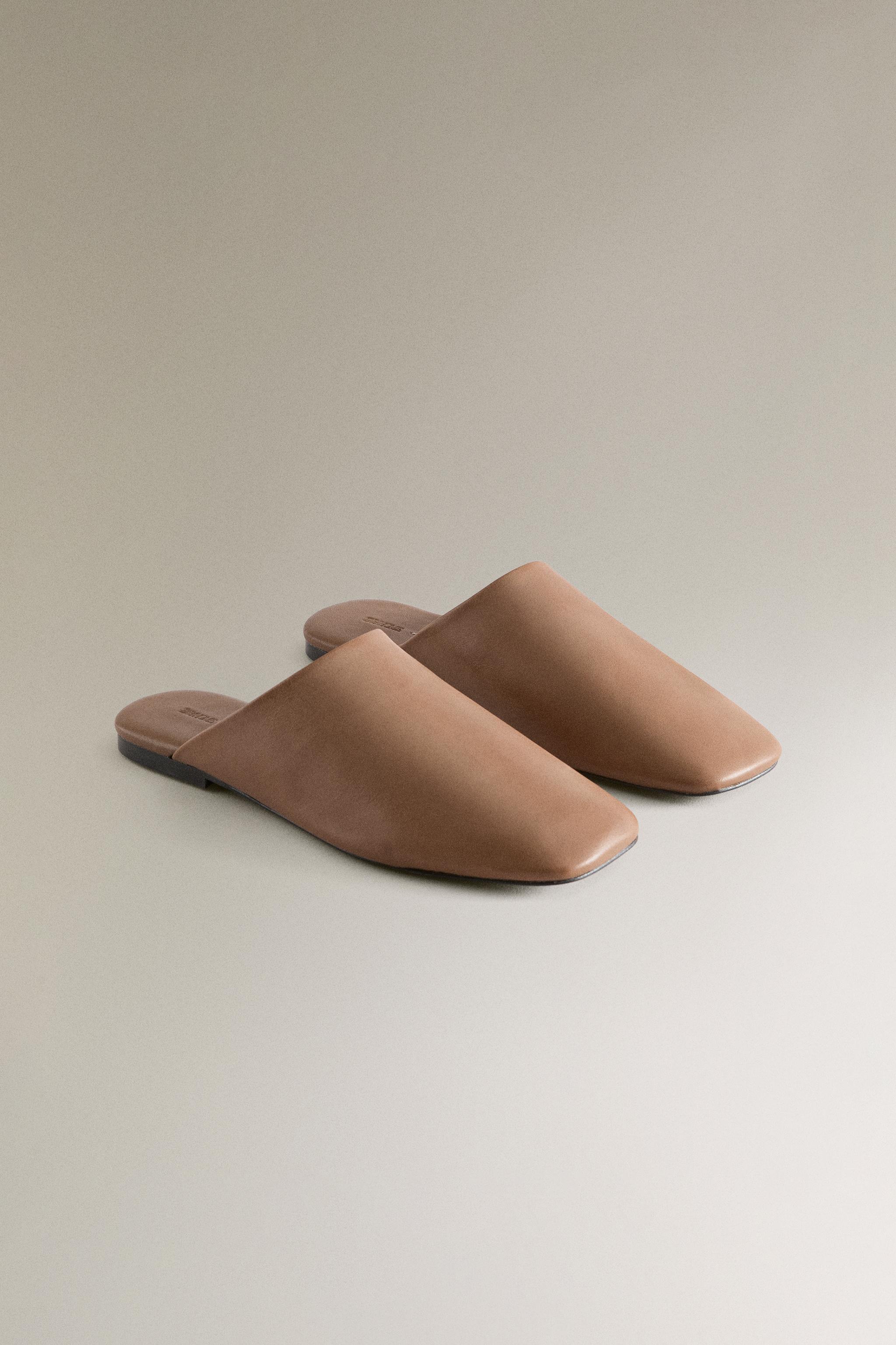 LEATHER MULE SLIPPERS - Brown | ZARA United States