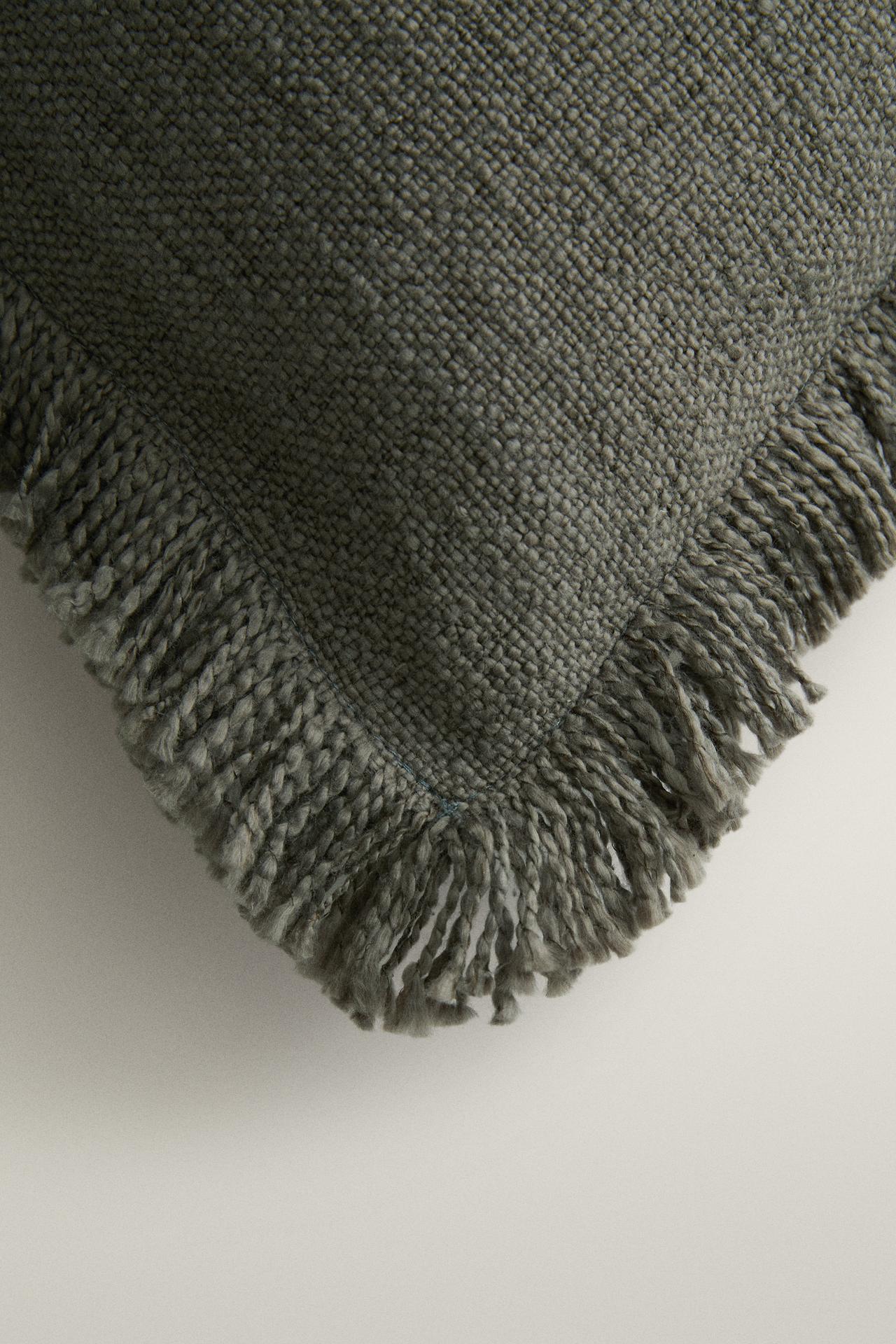 STRIPED FRINGE THROW PILLOW COVER — Blue gray