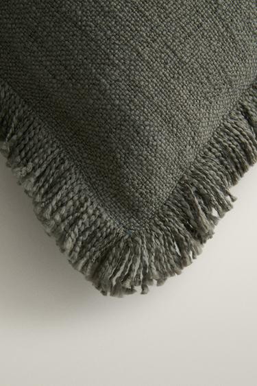 STRIPED FRINGE THROW PILLOW COVER — Blue gray 2