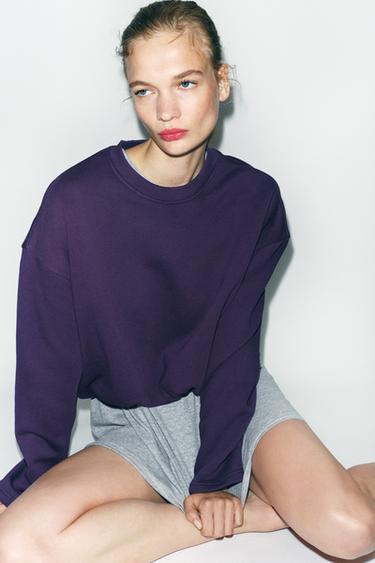 GATHERED CROPPED SWEATSHIRT - Purple by Zara - Image 3