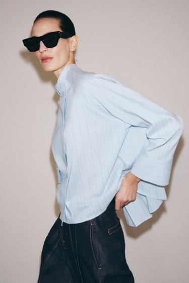 CHEMISE À RAYURES POCHE ZW COLLECTION - Bleu de Zara - Image 4