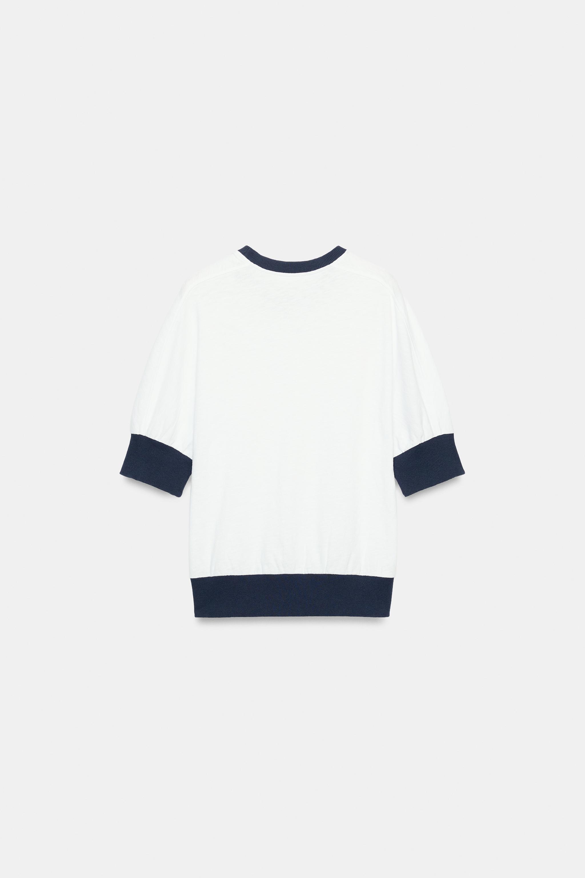 Женские футболки Zara PIPED T-SHIRT — фото 8