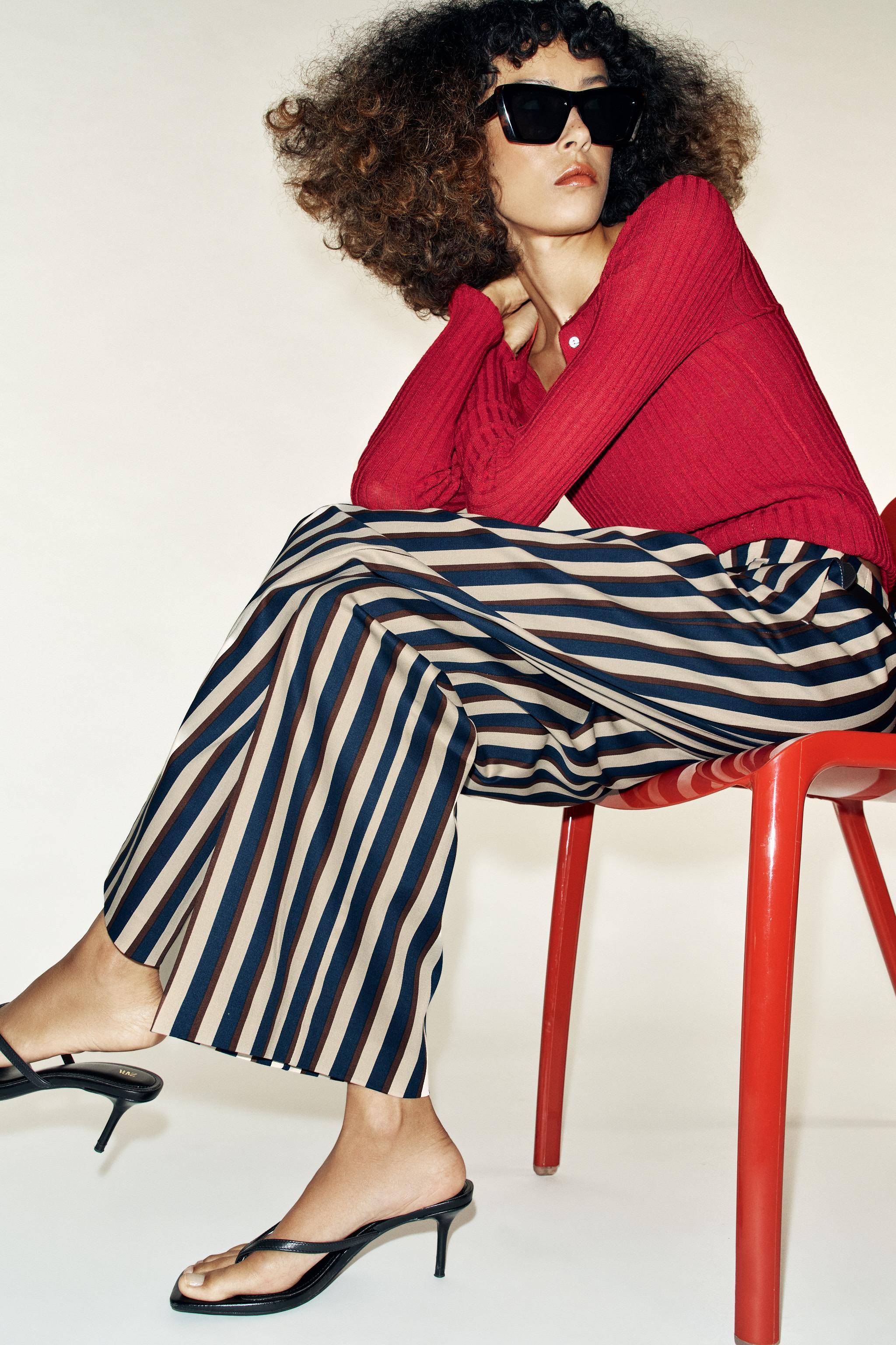 STRIPED BELTED TROUSERS