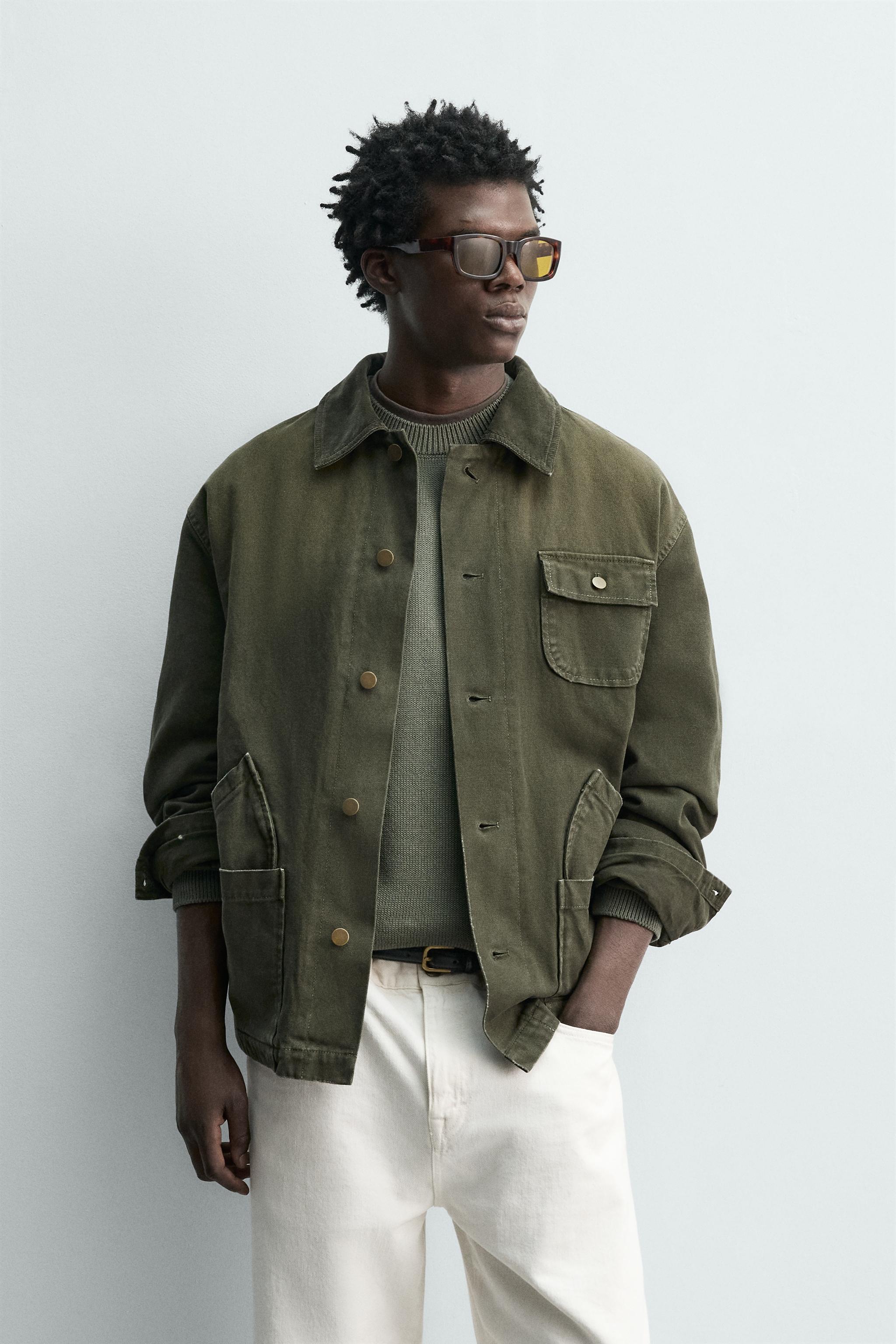 WASHED JACKET WITH COMBINED COLLAR - Dark bottle green | ZARA India WASHED JACKET WITH COMBINED COLLAR - Dark bottle green | ZARA India