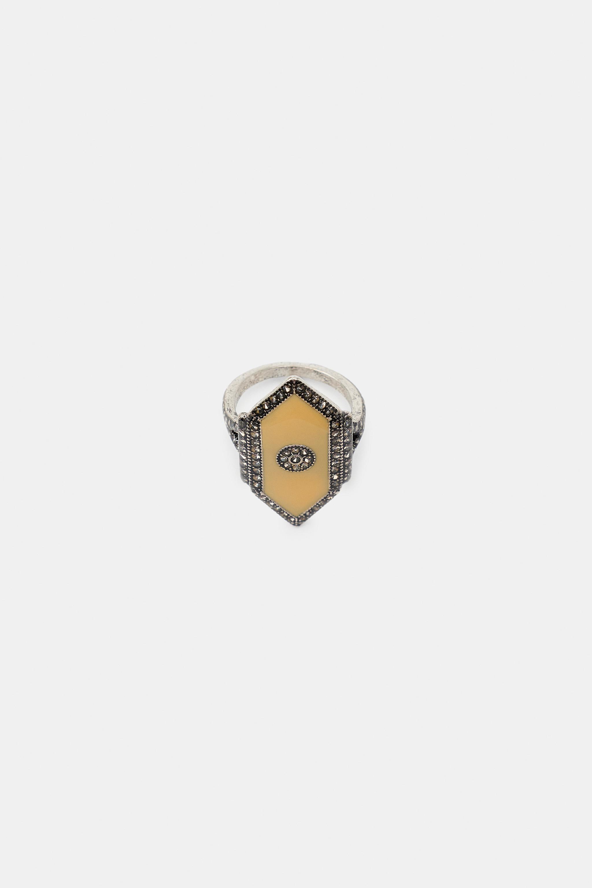Женские аксессуары Zara GEOMETRIC RHINESTONE RING — фото 3