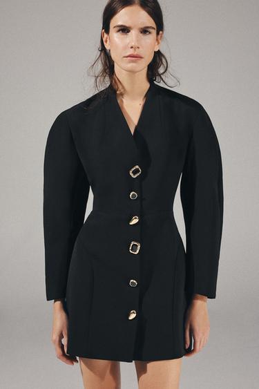 Zara MINI BLAZER DRESS WITH JEWEL BUTTONS - Black