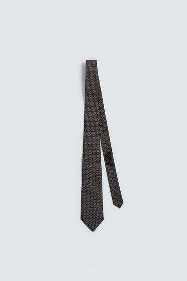 CORBATA JACQUARD GEOMÉTRICO 100% SEDA - Marrón de Zara